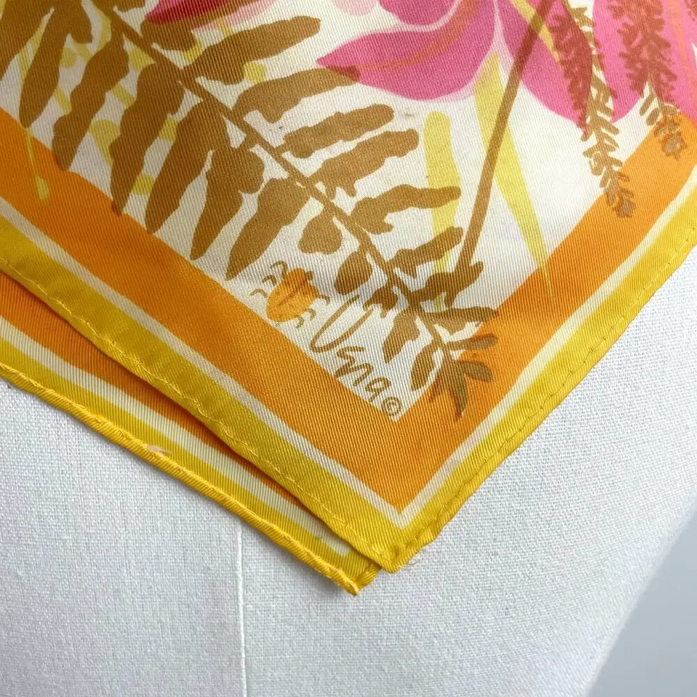 Vintage 60s 70s Vera Square Scarf Ladybug Floral Yellow Colorful Ferns